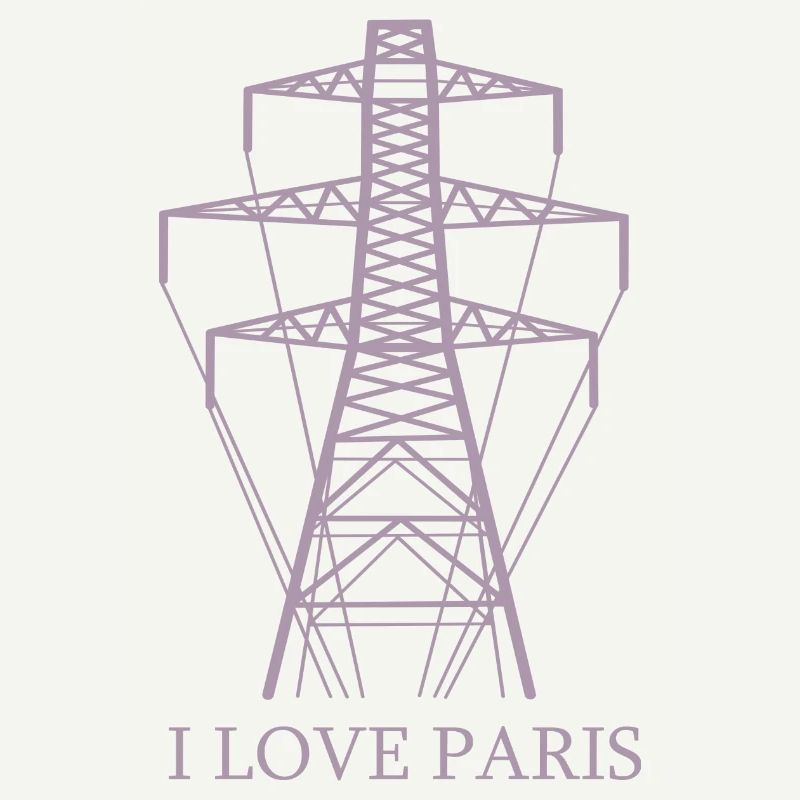 Power pylon as Eiffel Tower "I Love Paris" satire