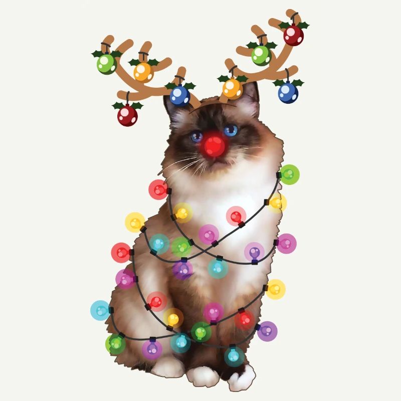Chat Birman de Noël - Drôle de renne Noël Kitty
