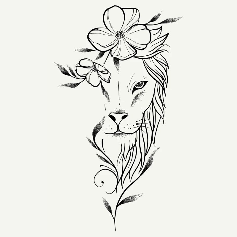 Floral Lion dotwork art