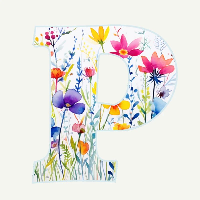 Letter P, Monogram, Floral Pattern