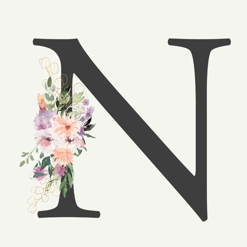 Buchstabe N, Monogramm, Blumen