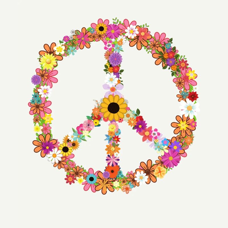 Peace symbol mit Blummen Hippie