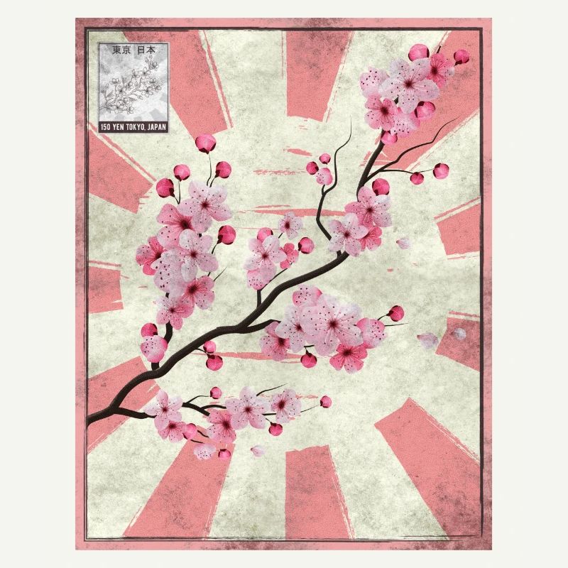 Timbre-poste japonais esthétique en fleurs de cerisier Ges