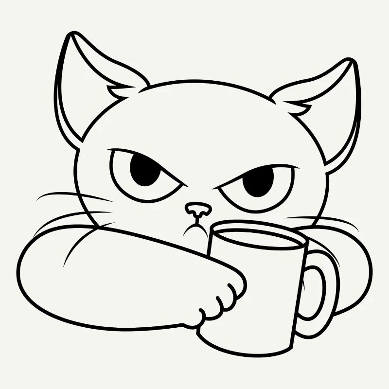 Bad-tempered cat with cup