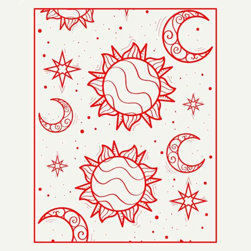 Bohemian Aesthetic Sun and Moon Pattern