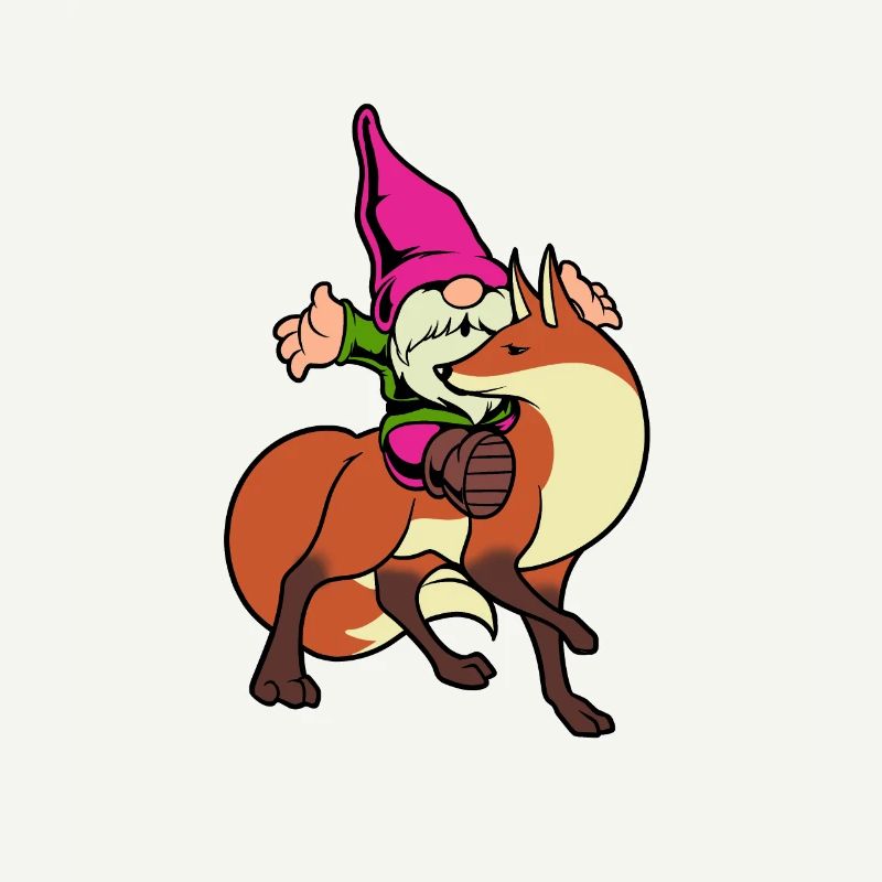 Gartenzwerg reitet Fuchs