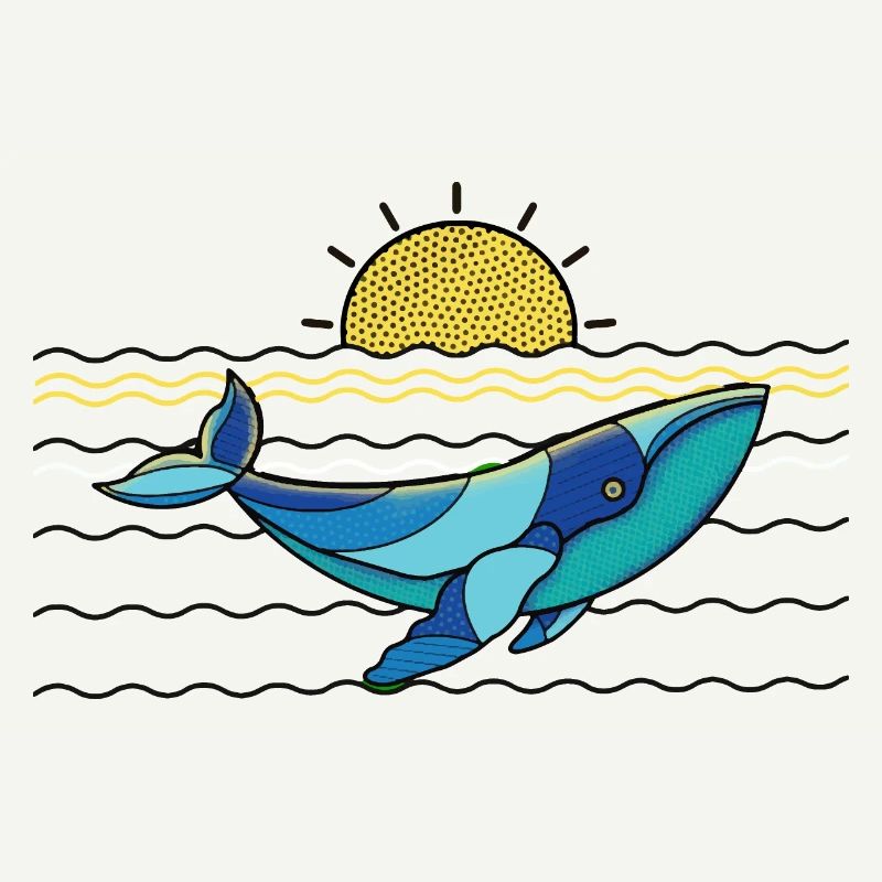 Stylized whale in the sea