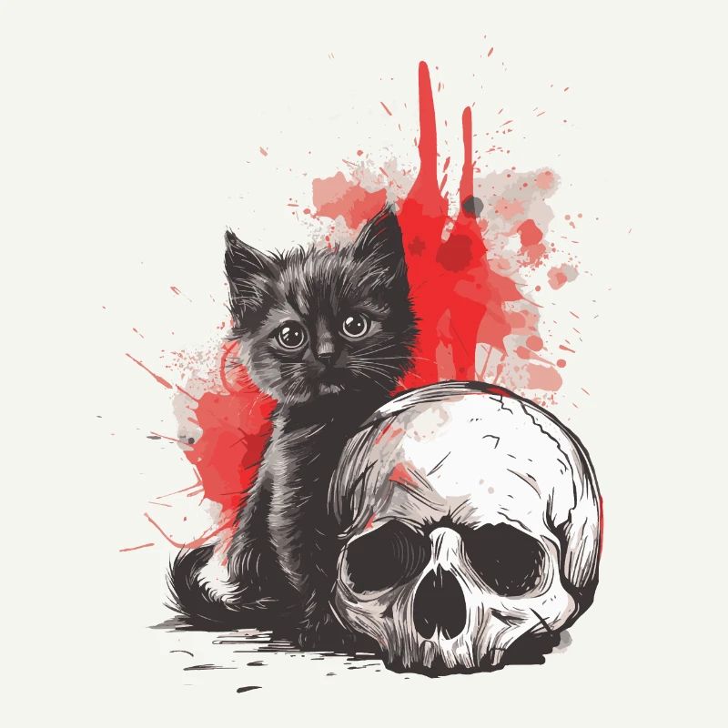Mignon Chaton Gothique Emo et Crâne