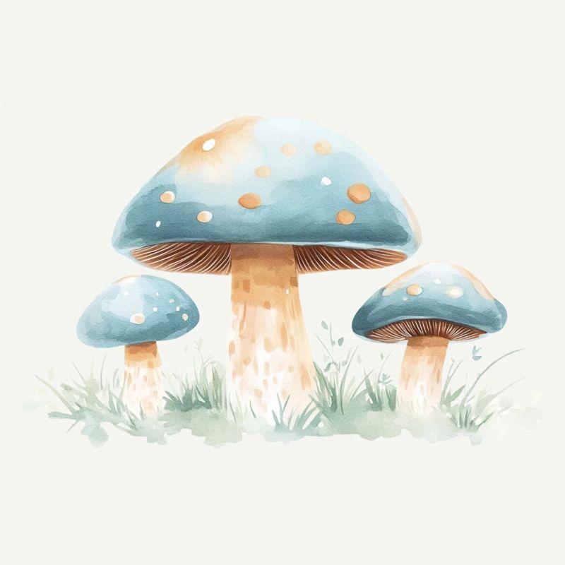 hellblaue Pilze, Aquarelldesign - coole Pilze