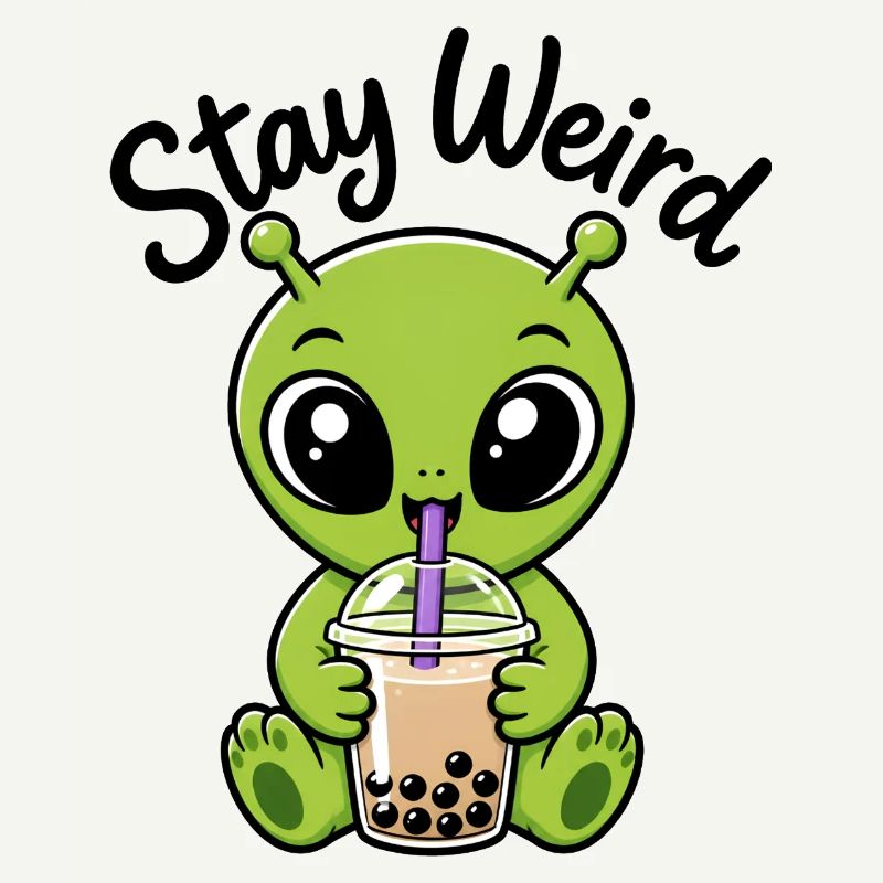 Sticker bizarre de bubble tea vert Alien Stay Bizarre
