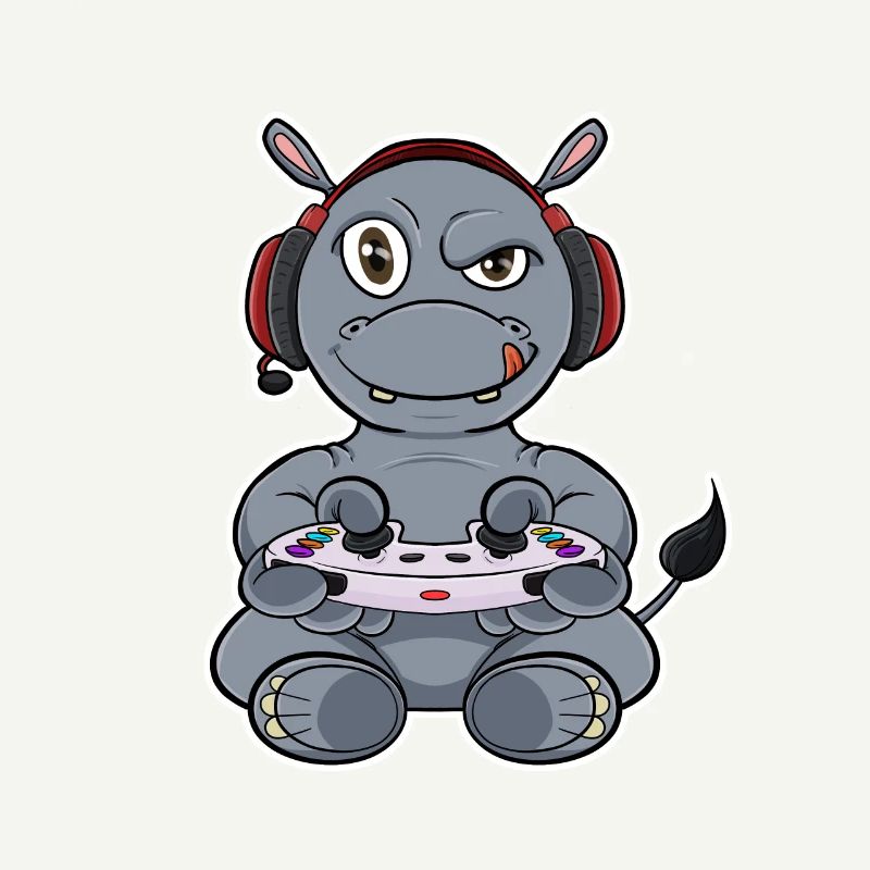 Hippo With Gaming Controller I Funny Gaming I