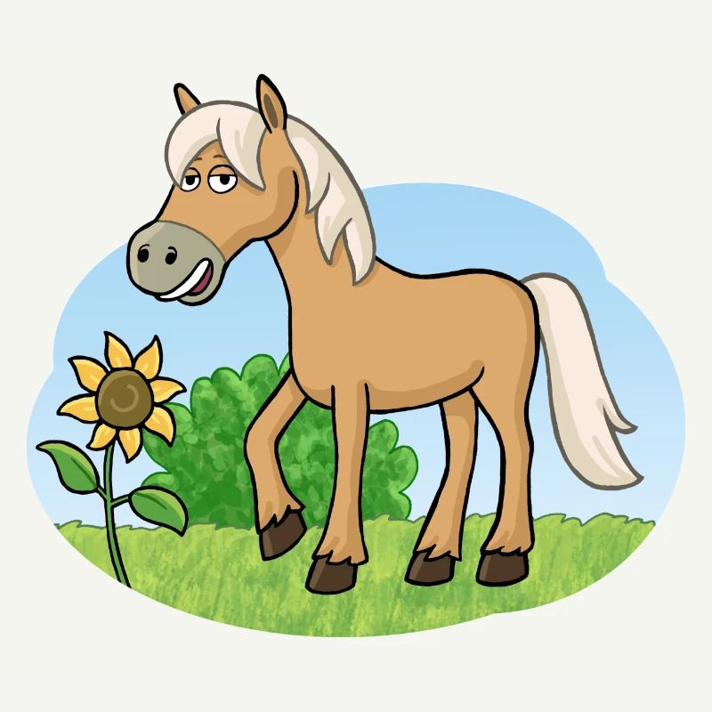 Drôle de cheval sur prairie