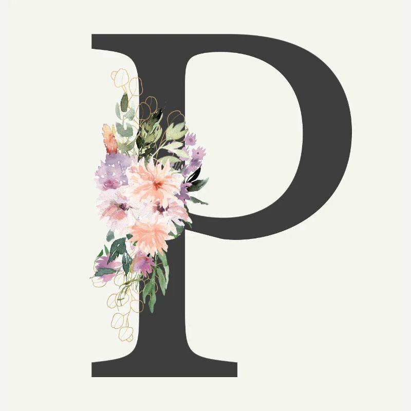 Letter P, Monogram, Flowers