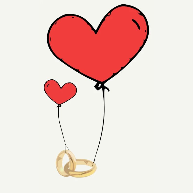 Just married red heart with ring black