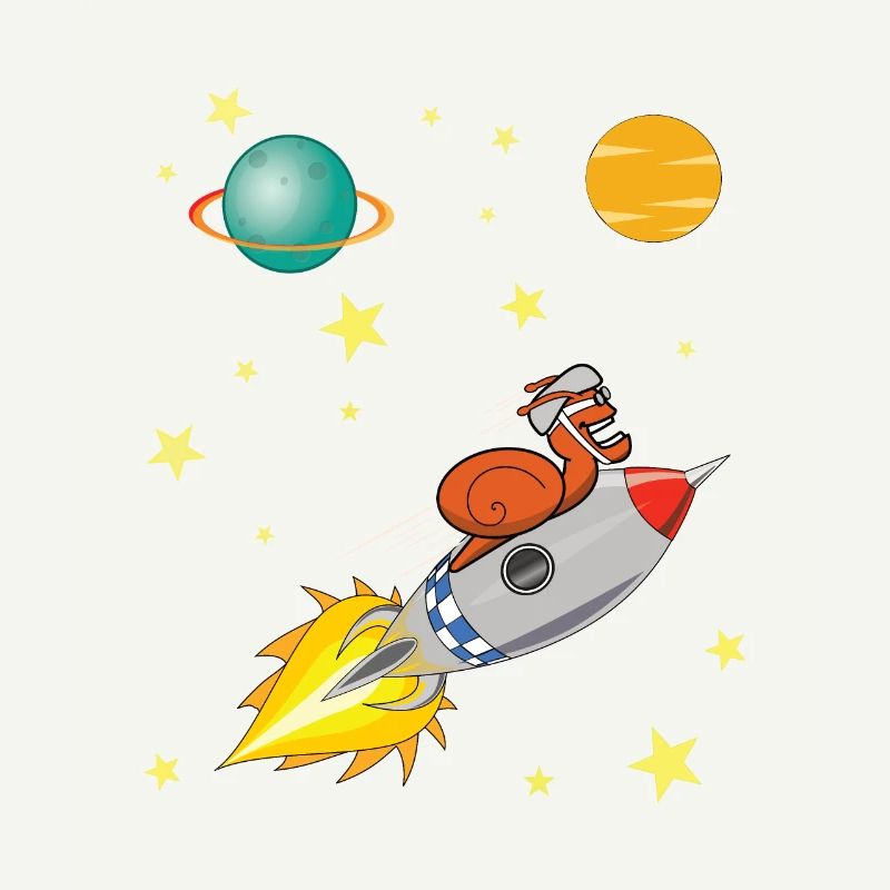 Escargot avec fusée voyageant dans l'espace