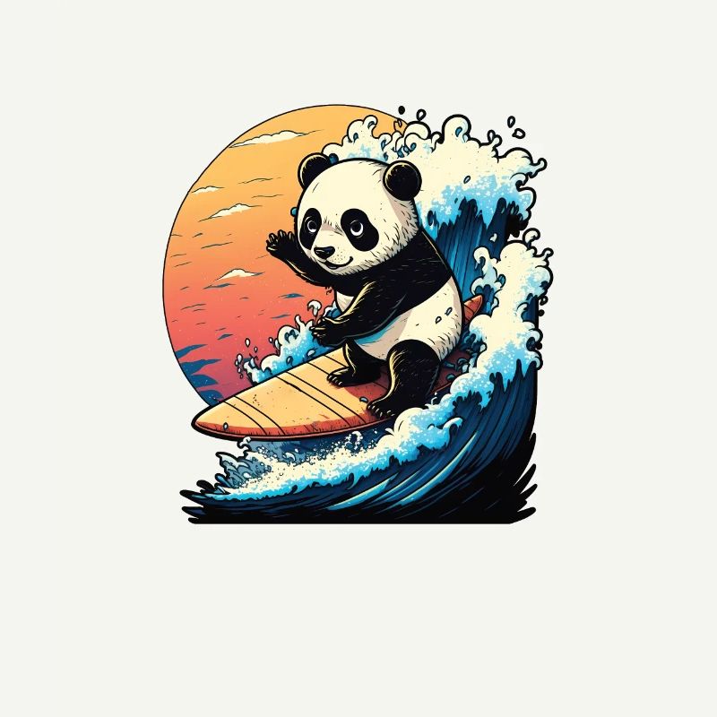 Panda ours surfant sur la grosse vague