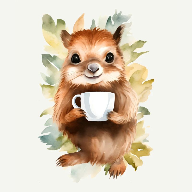 Écureuil avec style aquarelle café