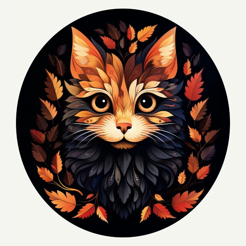 Chat mignon des feuilles d’automne feuilles