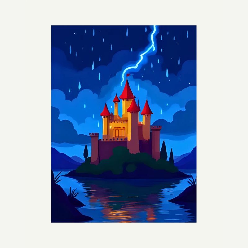 Château enchanté avec éclairage nocturne