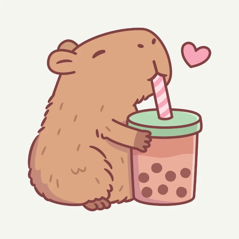 Mignon Capybara aime le thé à bulles