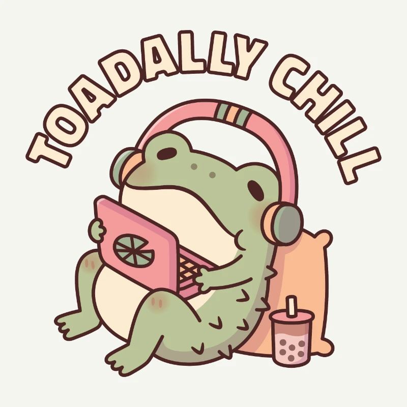 Crapaud mignon relaxant avec ordinateur portable Toadally Chill