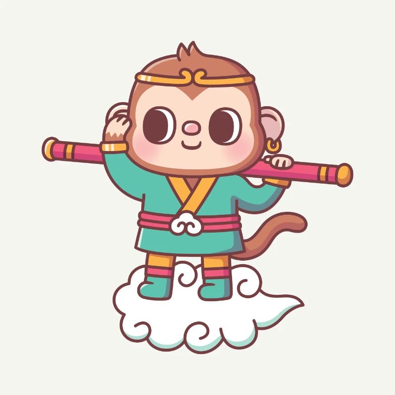 Cute Monkey Sun Wukong On Flying Cloud