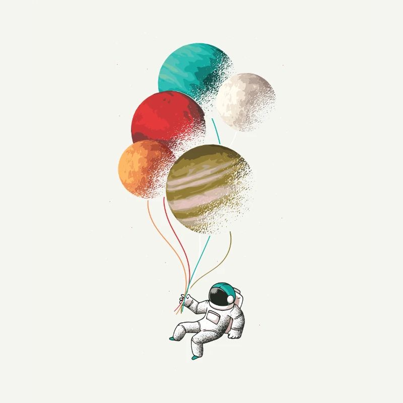 Astronaut with colored balloon