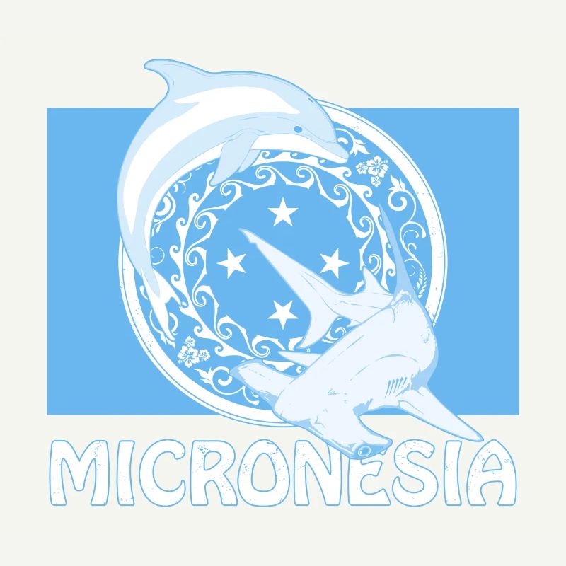 Drapeau de micronésie avec dauphin et requin-marteau