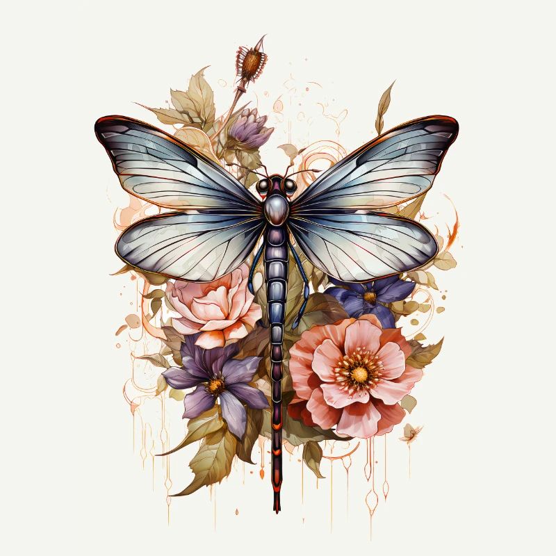 Libellule avec des ailes de papillon aquarelle