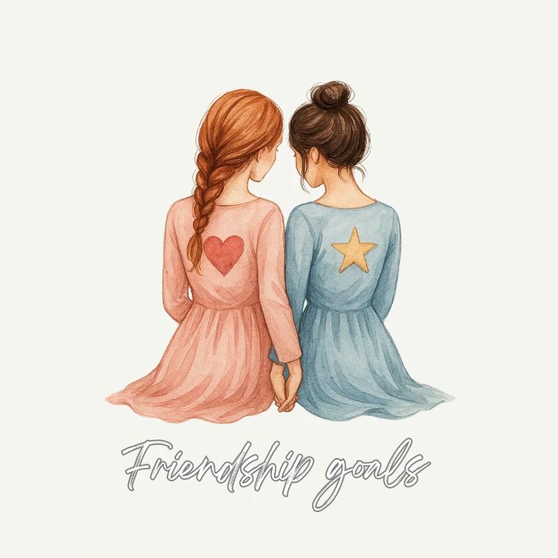 Girlfriends Watercolor – Redhead & Brunette Back