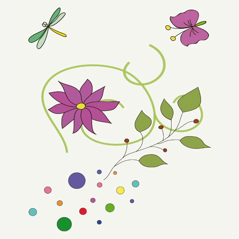 Vrille florale avec papillon et libellule