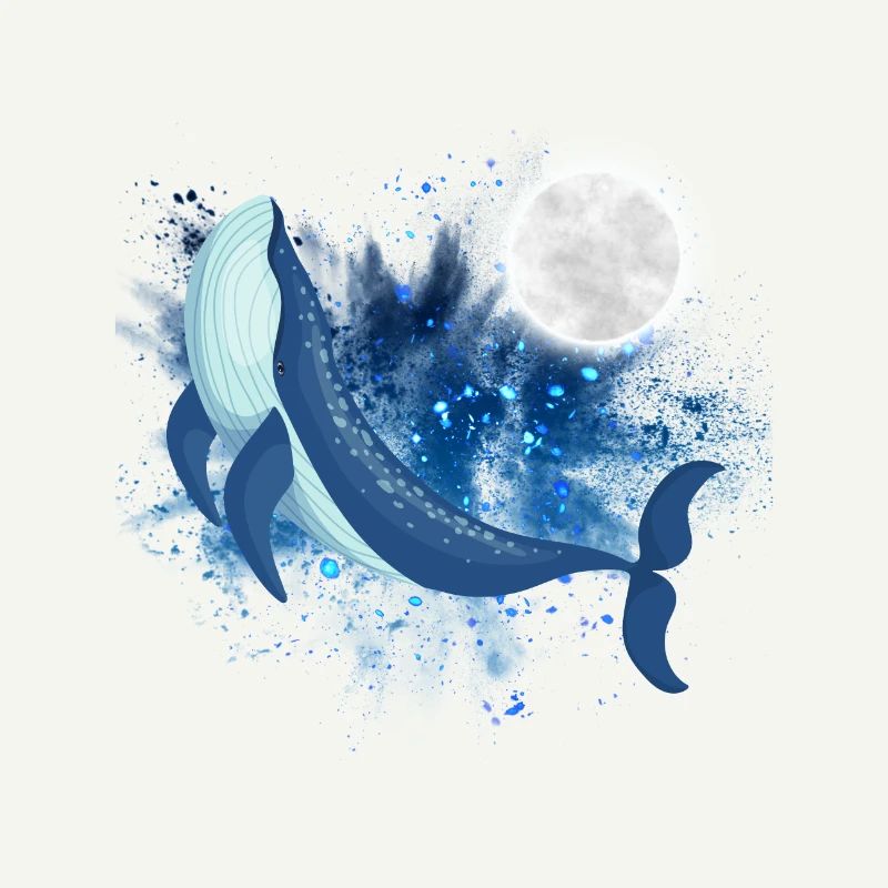 Rorqual bleu avec lune