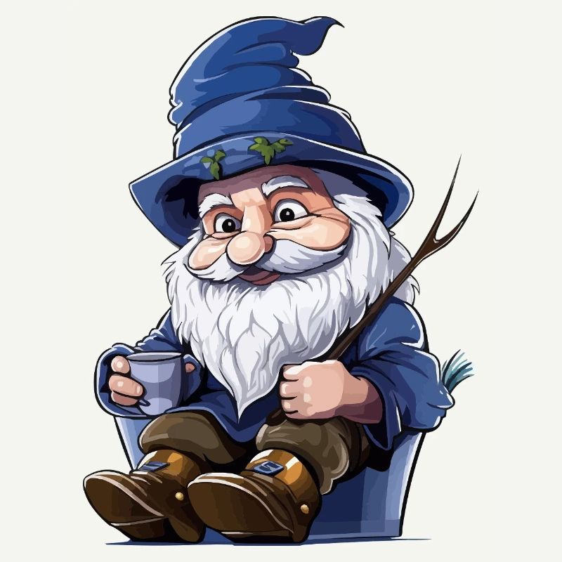 Blue forest gnome with mug
