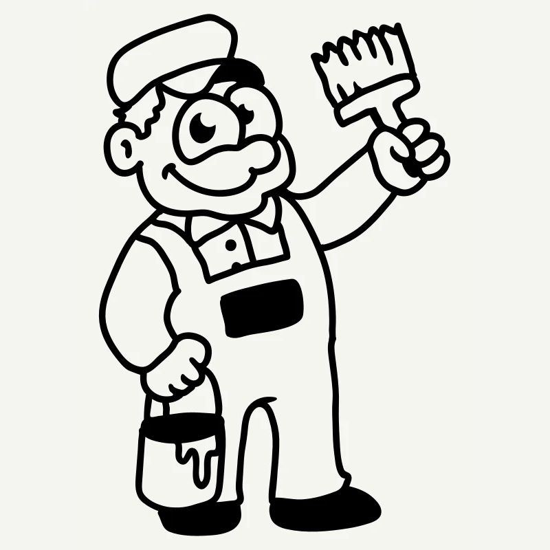 Painter with brush and paint - line