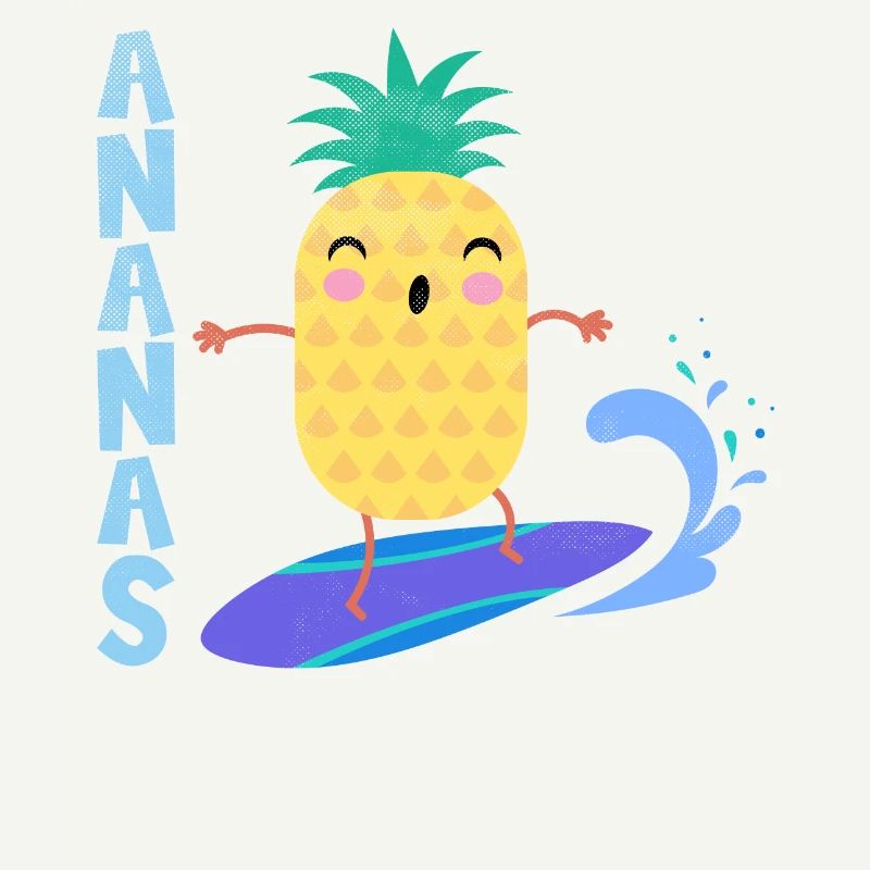 pineapple riding waves on a surfboard,