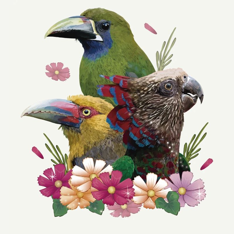 Toucans et perroquet