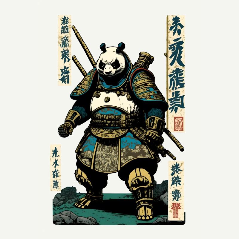 Panda en armure de samouraï dans le style ukiyo-e