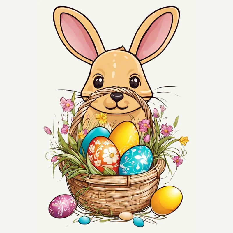 Bunny behind the Easter basket