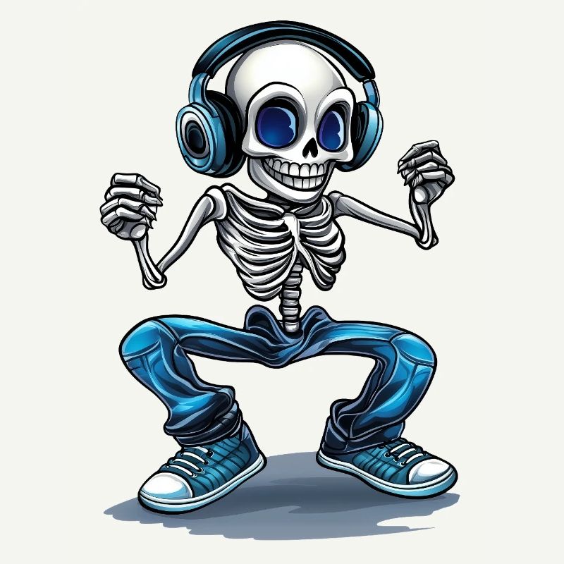 crazy Skelett mit blauer Hose und Kopfhörer :)