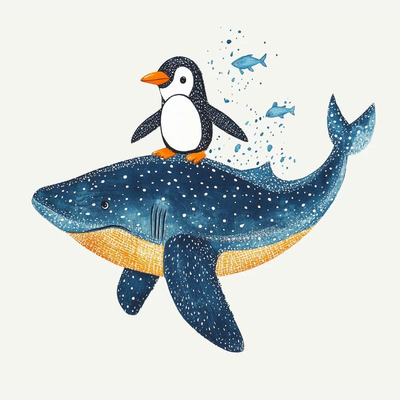 Pingouin, surf, requin-baleine