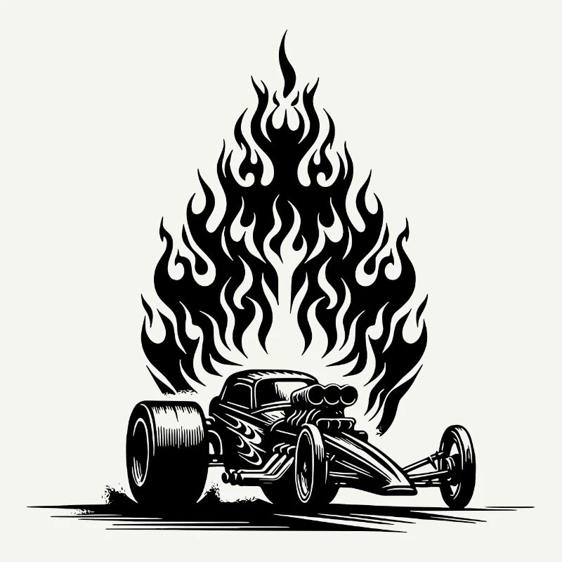 Cooles Dragster Auto mit flammendem Motor