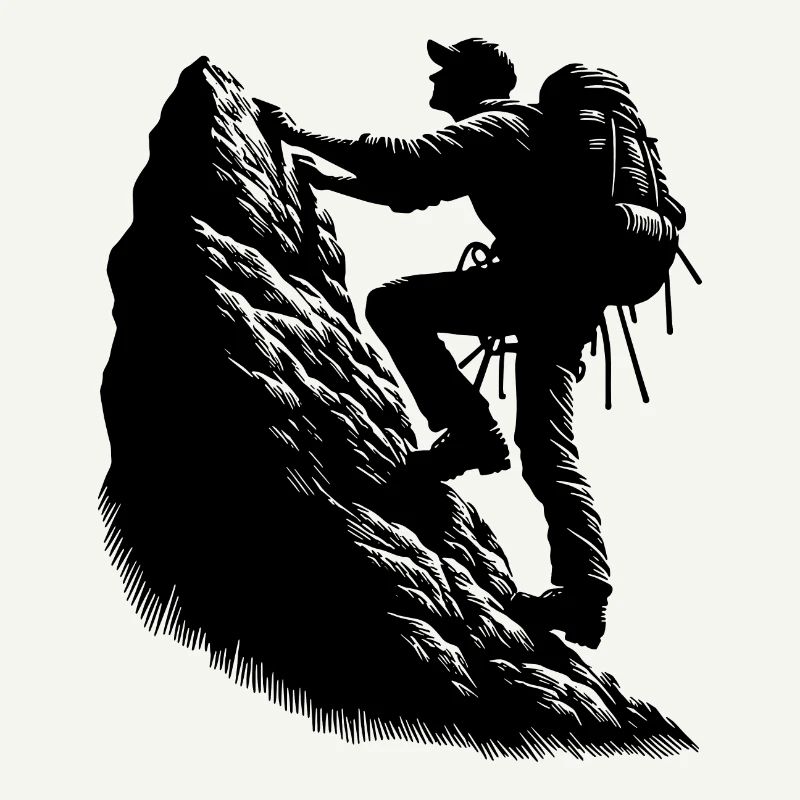 Hikers climbing on the mountain top rock