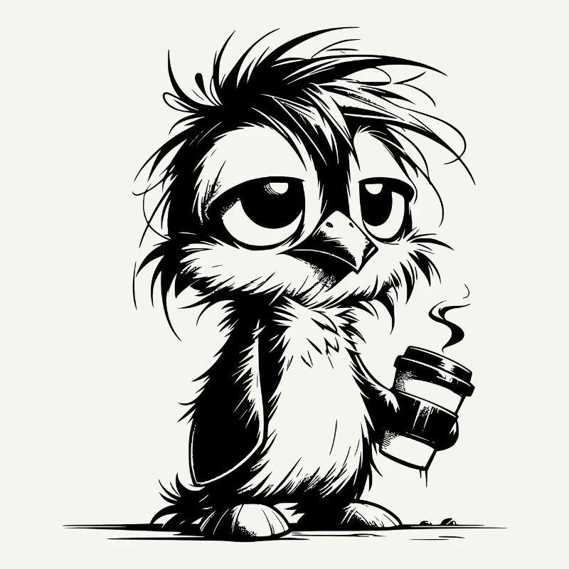 Pingouin vraiment fatigué pas reposé avec du café