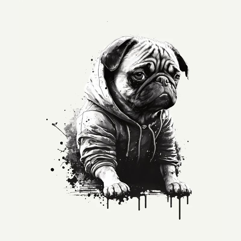 Pug stencil design white and black