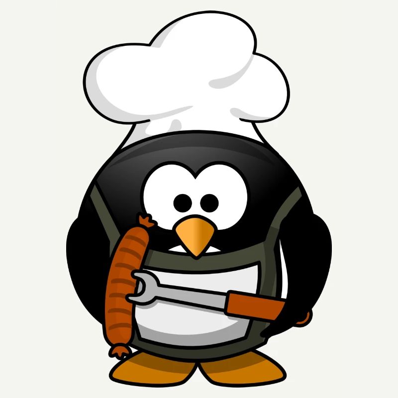 Cuisson du pingouin avec des saucisses grillées