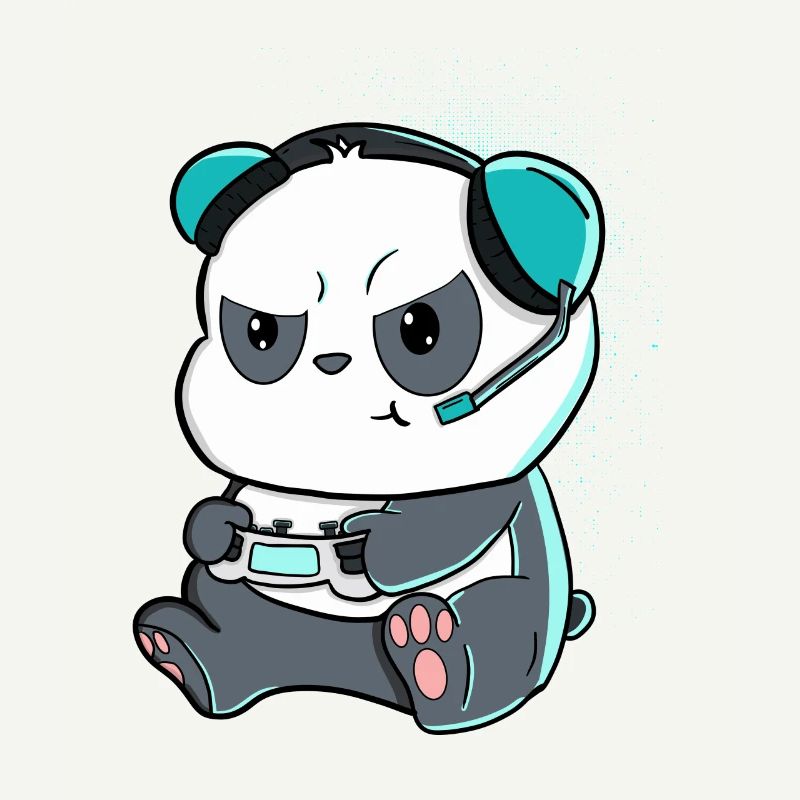 Comic-Style Panda with Controller and Headphone