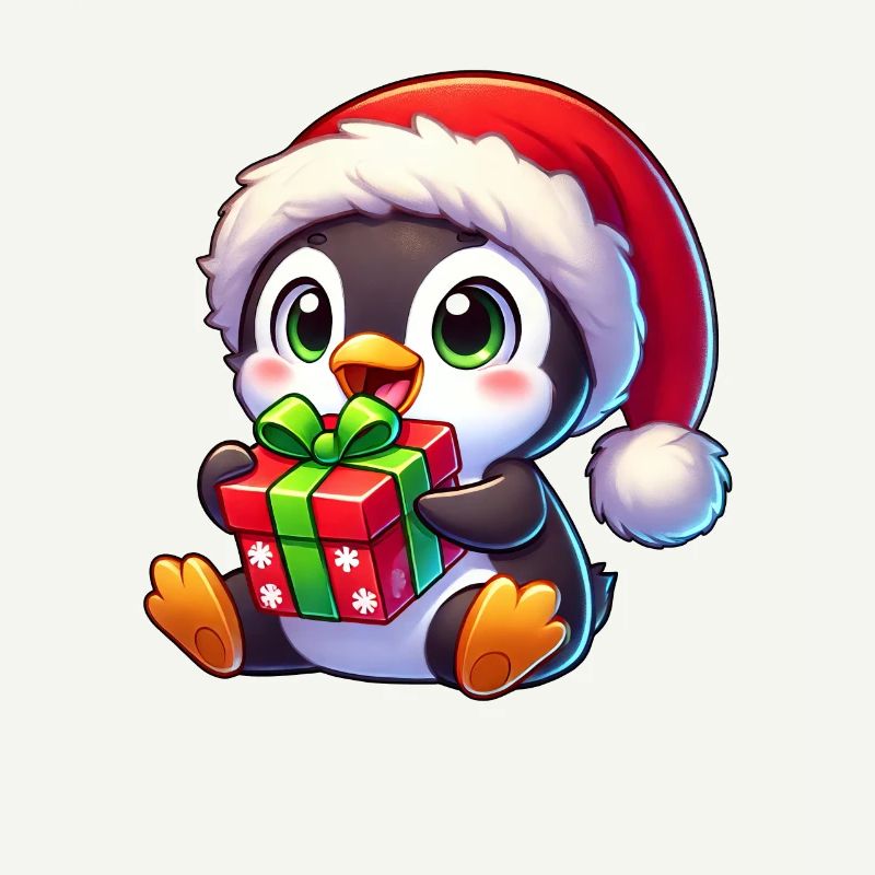 Weihnachtspinguin mit Geschenk lustiger Stil