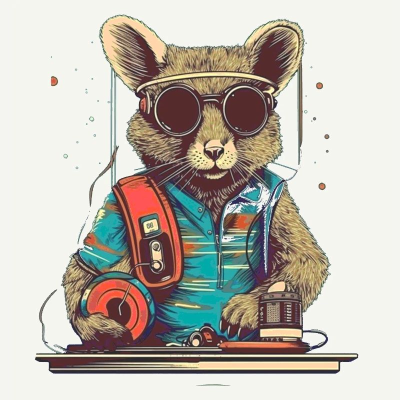Cool DJ mouse with sunglasses and disc