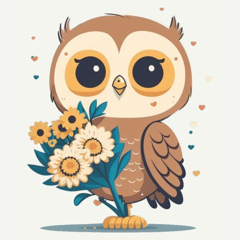 Joli hibou dans la forêt de fleurs 3