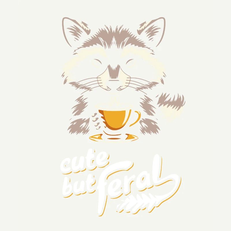 Conception de dessin animé de café raton laveur mignon mais sauvage